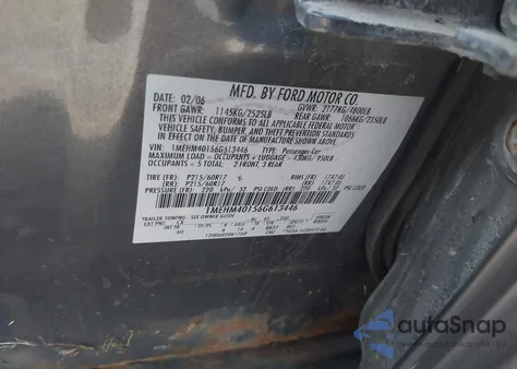 2006 Mercury Montego Luxury из США, поврежденный, VIN 1MEHM40156G613446